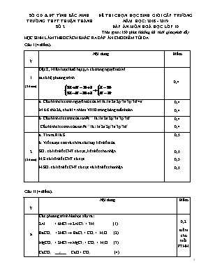 Đáp án đề thi chọn học sinh giỏi cấp trường môn Hóa học Lớp 10 - Năm học 2018-2019 - Trường THPT Thuận Thành 2